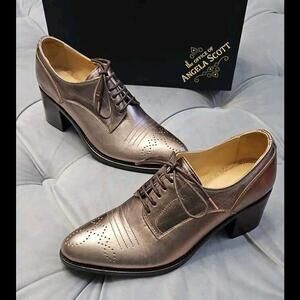 The Office Of Angela Scott Miss Button Bronze Metallic Loafers Womens Shoes 37 7